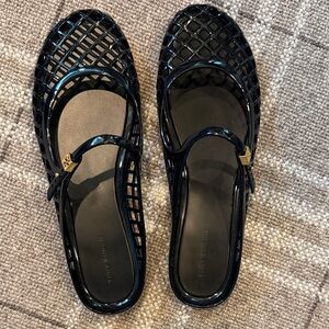 Tory Burch Jelly Black Flats with Gold Accents